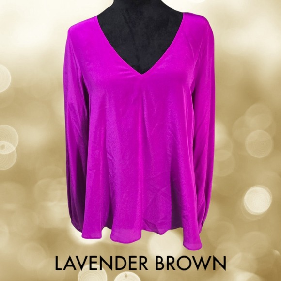 Lavender Brown Tops - Lavender Brown Womens Silk V-Neck Long Sleeve Blouse Magenta Purple S